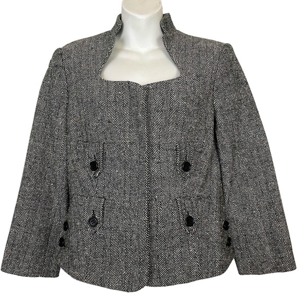 CACHE Herringbone Cotton Blend Black White Colorful Specks Suit Jacket Blazer  6 - Picture 5 of 15